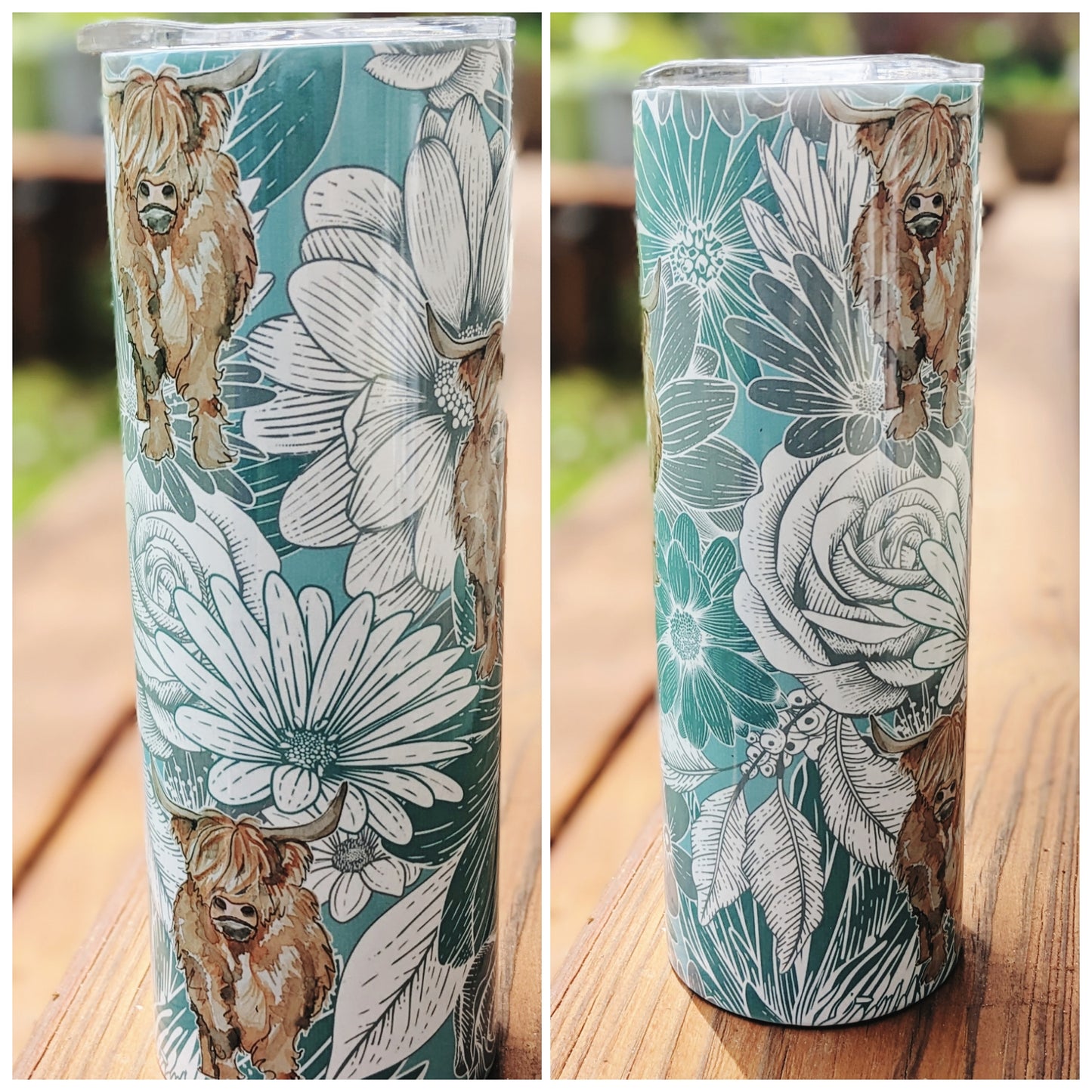 Highland Cow and Flowers Tumbler